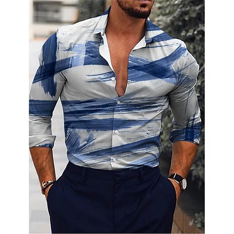 Men's Printed Lightweight Business Slim Long Sleeve Shirt-poisonstreetwear.com