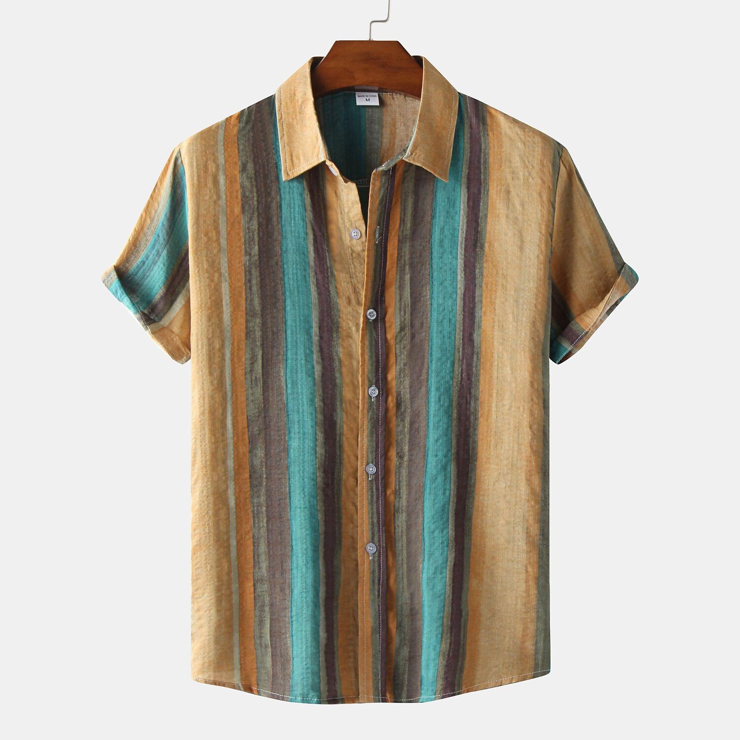 Men's Coloful Striped Print Short Sleeve Cardigan Shirt-poisonstreetwear.com