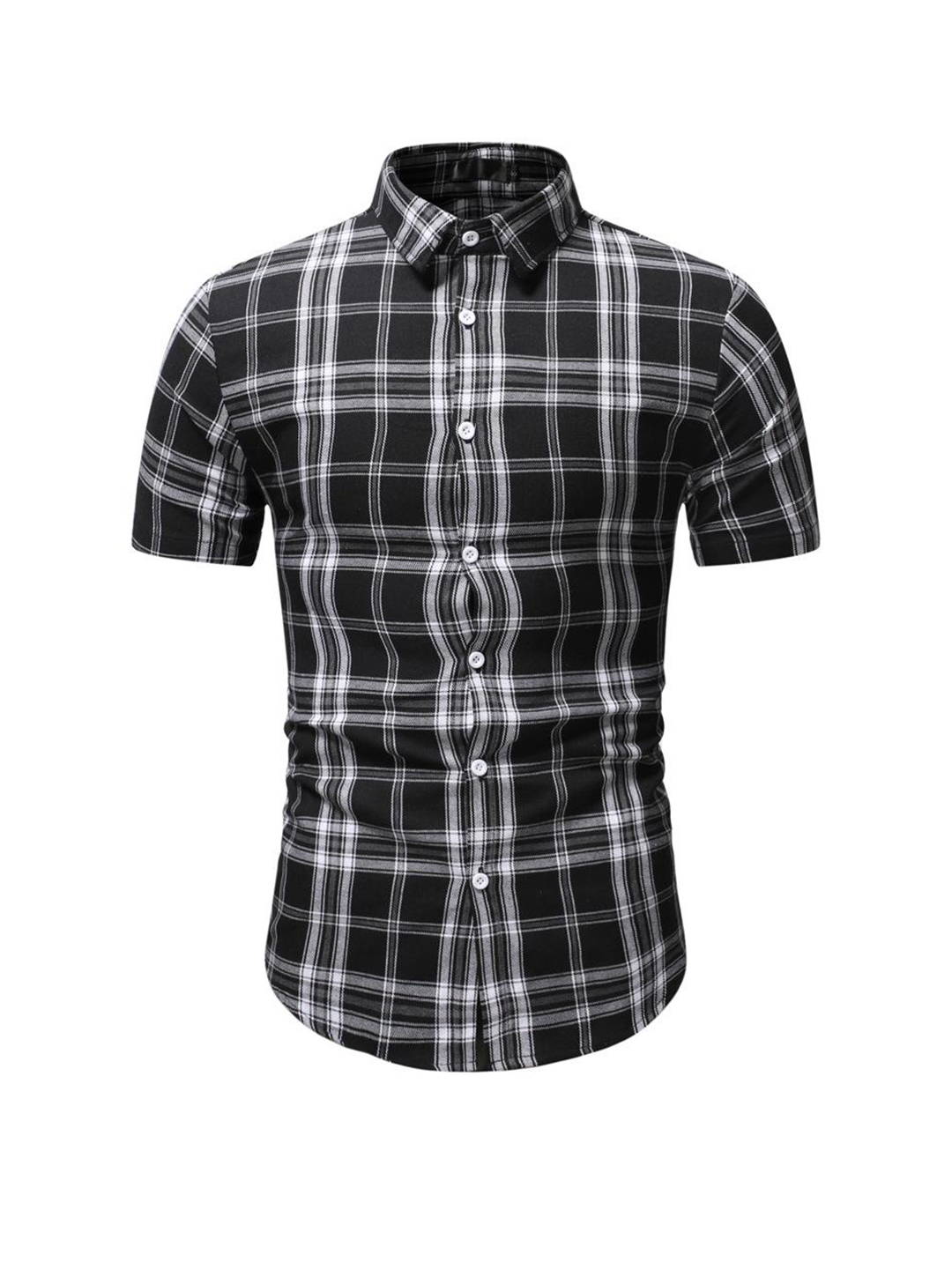Men's Brandon Simple Yarn-dyed Plaid Short-sleeved Shirt Black-poisonstreetwear.com