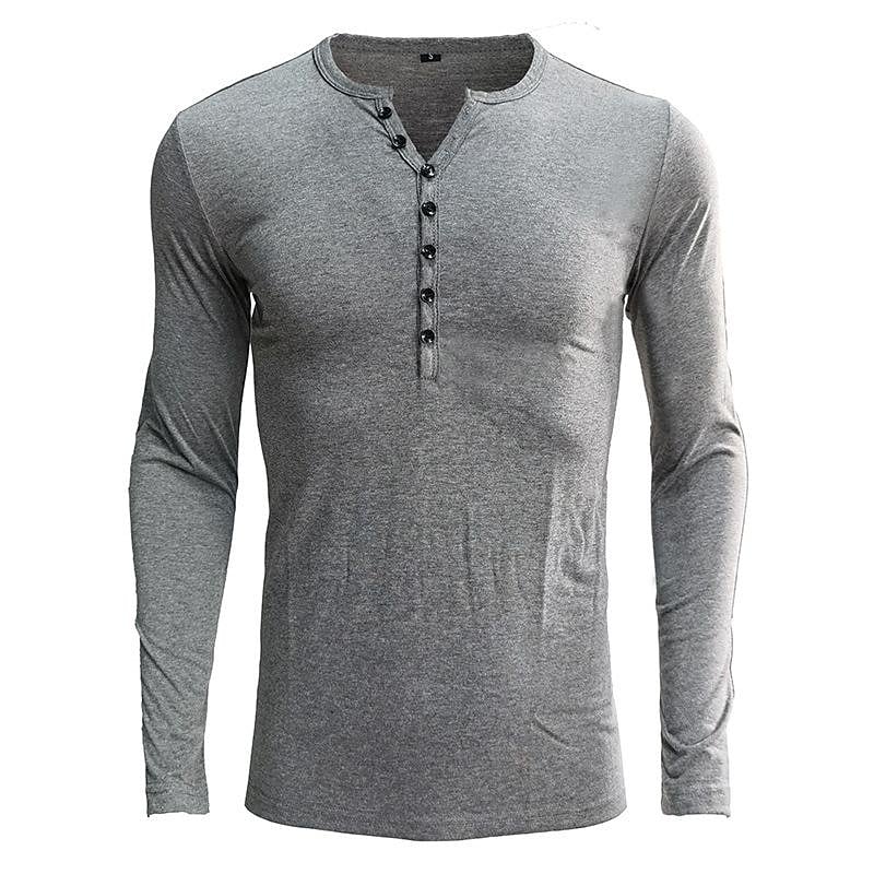 Men's Solid Color Henley Collar Long Sleeve T-Shirt-poisonstreetwear.com