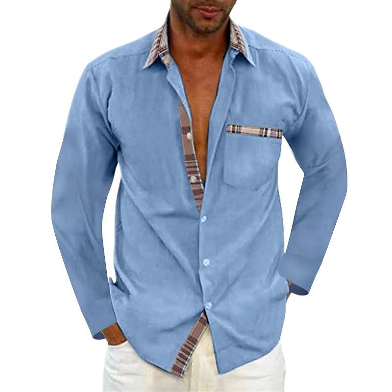 Poisonstreetwear Men's Solid Color Patchwork Shirts Long Sleeve With Pocket-poisonstreetwear.com