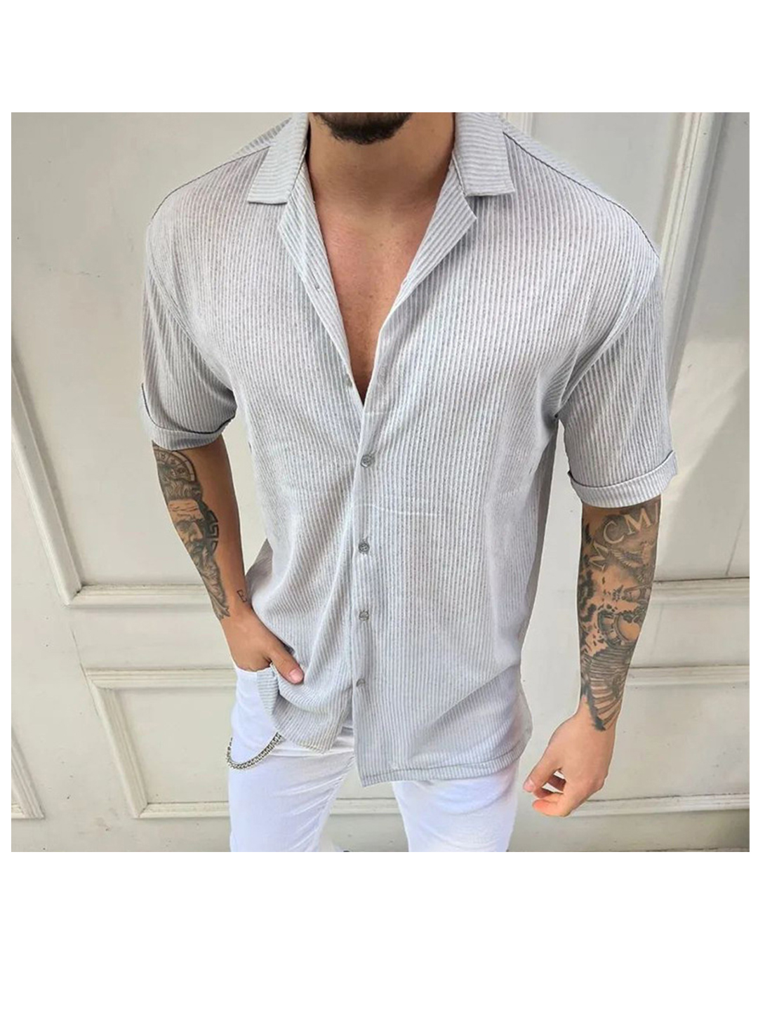 Posey Striped Textured Breathable Comfortable Short-sleeved Shirt-poisonstreetwear.com