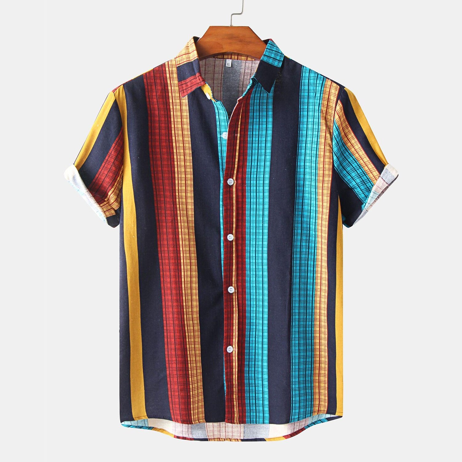 Men's Colorful Striped Resort Short Sleeve  Casual Shirt-poisonstreetwear.com