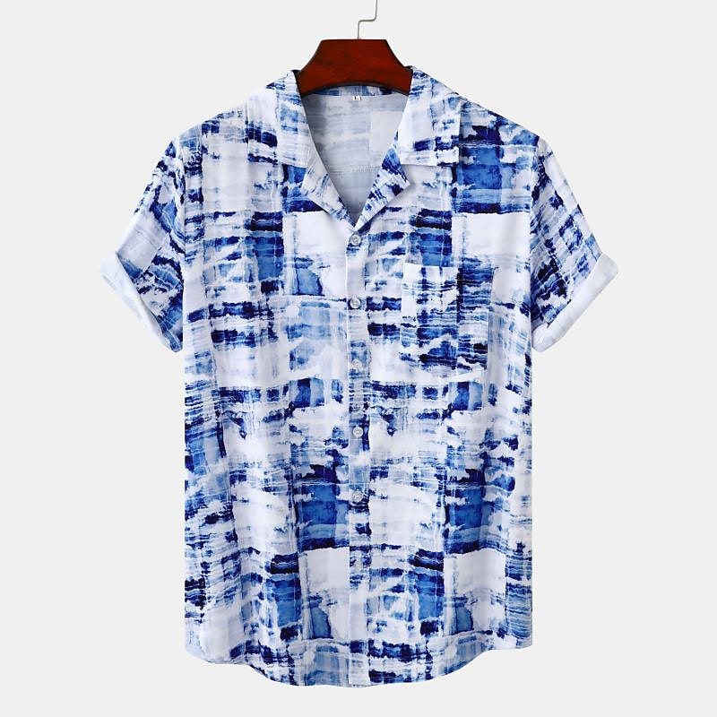 Men's Hawaiian Shirts Short Sleeve Button Down Beach Sea Blue Shirt-poisonstreetwear.com