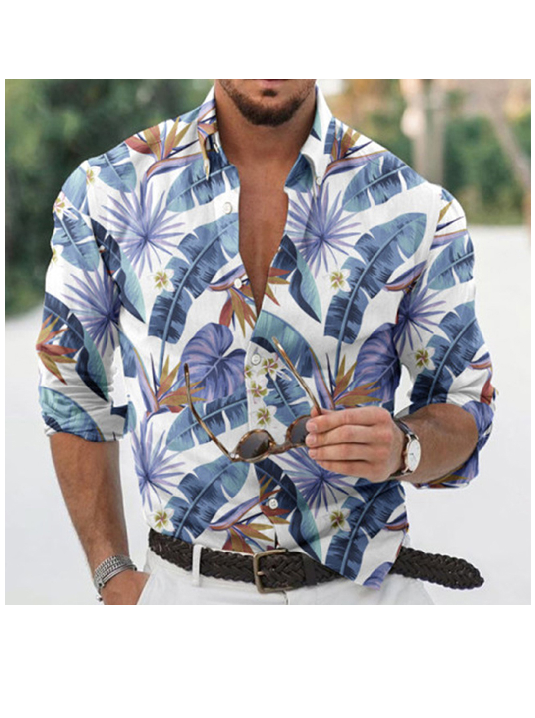 Men's Martinez Print Floral Long Sleeve Casual Shirt-poisonstreetwear.com