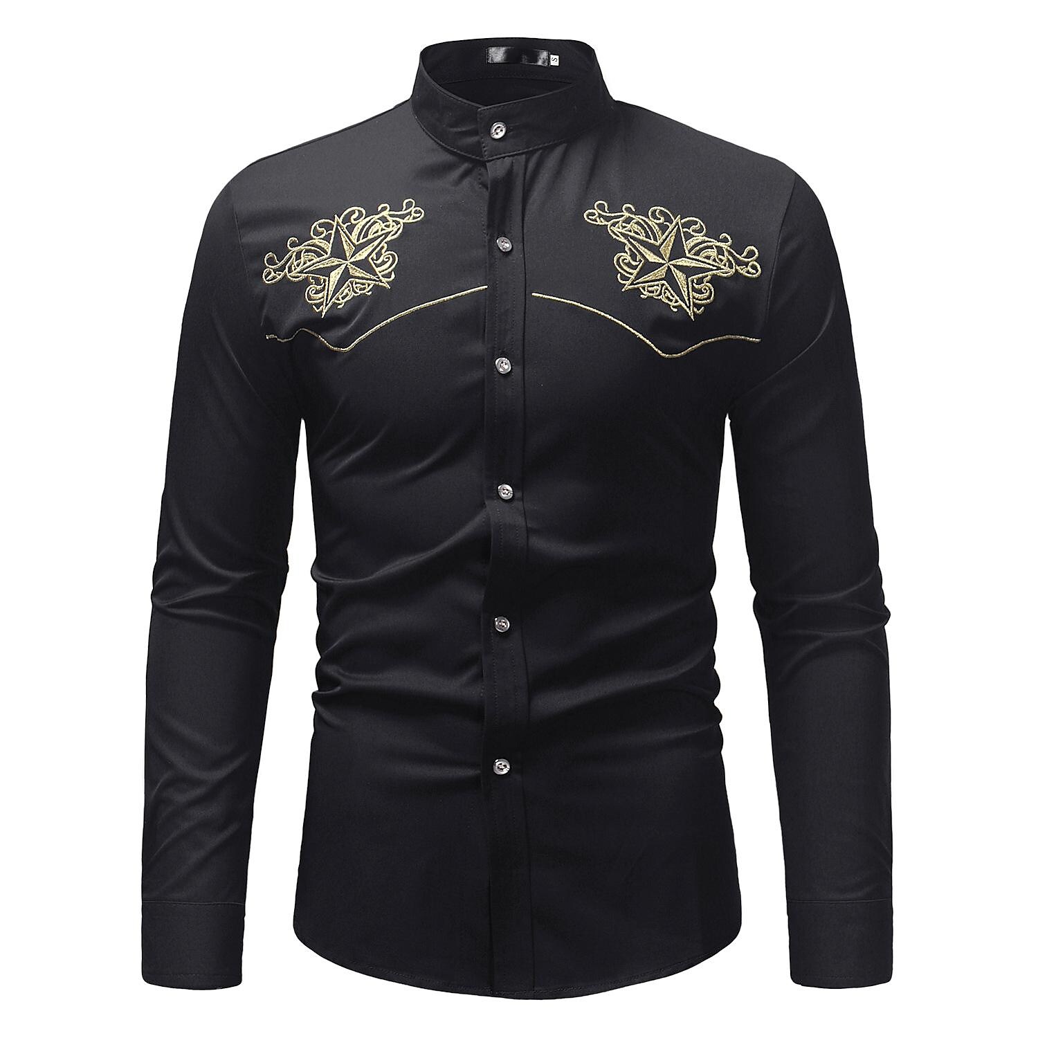 Men's Embroidered Western Cowboy Long Sleeve Shirt-poisonstreetwear.com