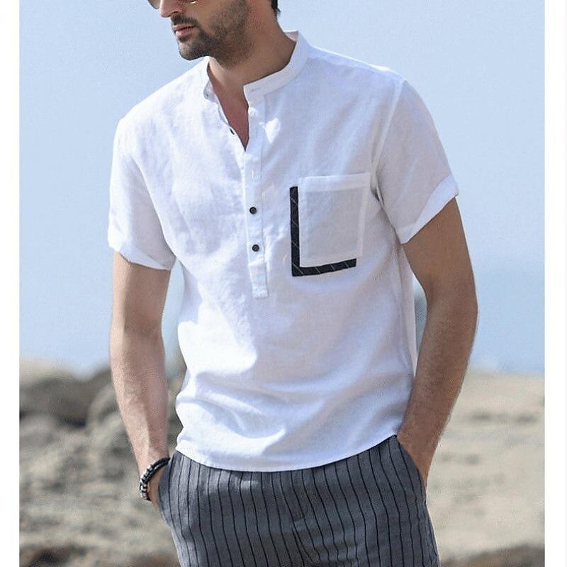 Men's Cotton Linen Short Sleeve Shirt-poisonstreetwear.com