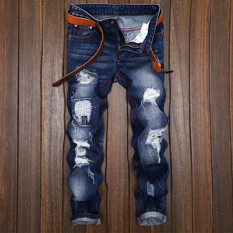 Men's Vintage Patchwork Full Length Jeans  (Belt Not Included)-poisonstreetwear.com