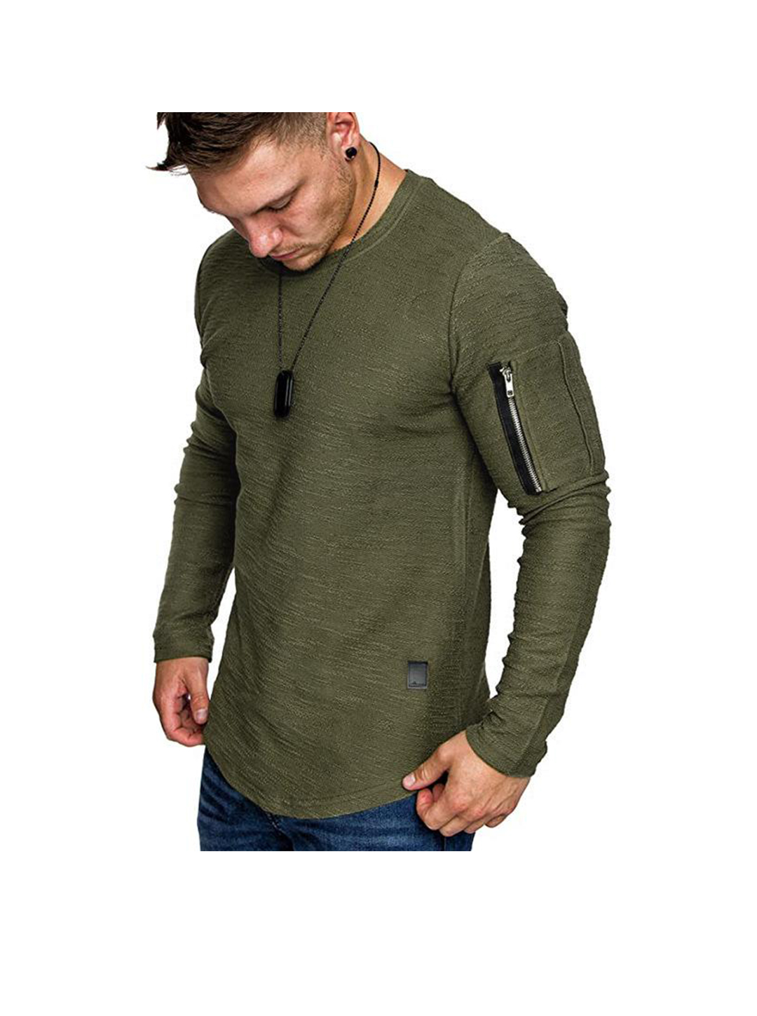 Poisonstreetwear Men's Textured Solid Color Pocket Zip Long Sleeve T-Shirt-poisonstreetwear.com