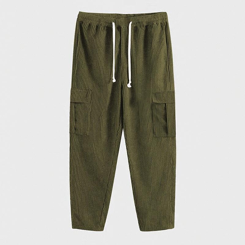 Men's Vintage Corduroy Drawstring Waist Multi-pocket Detail Pants-poisonstreetwear.com