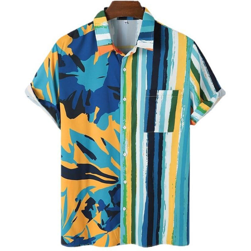 Men's Color Block Print Short Sleeves Shirt-poisonstreetwear.com