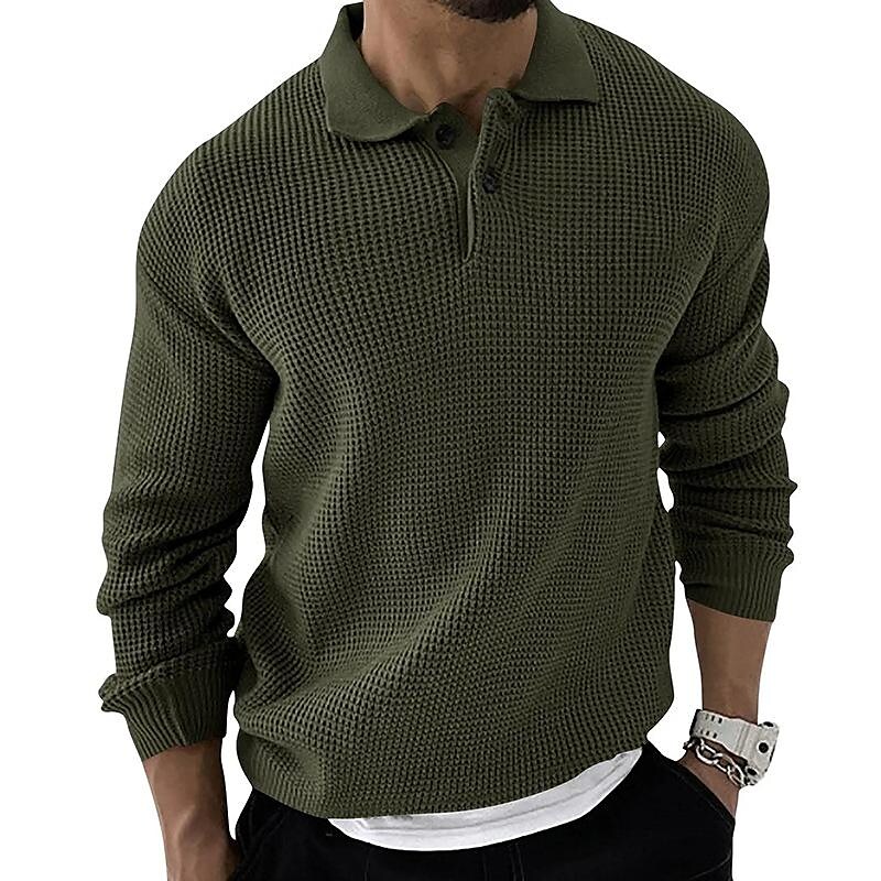 Men's Lapel Button Up Waffle Texture Sweater-poisonstreetwear.com