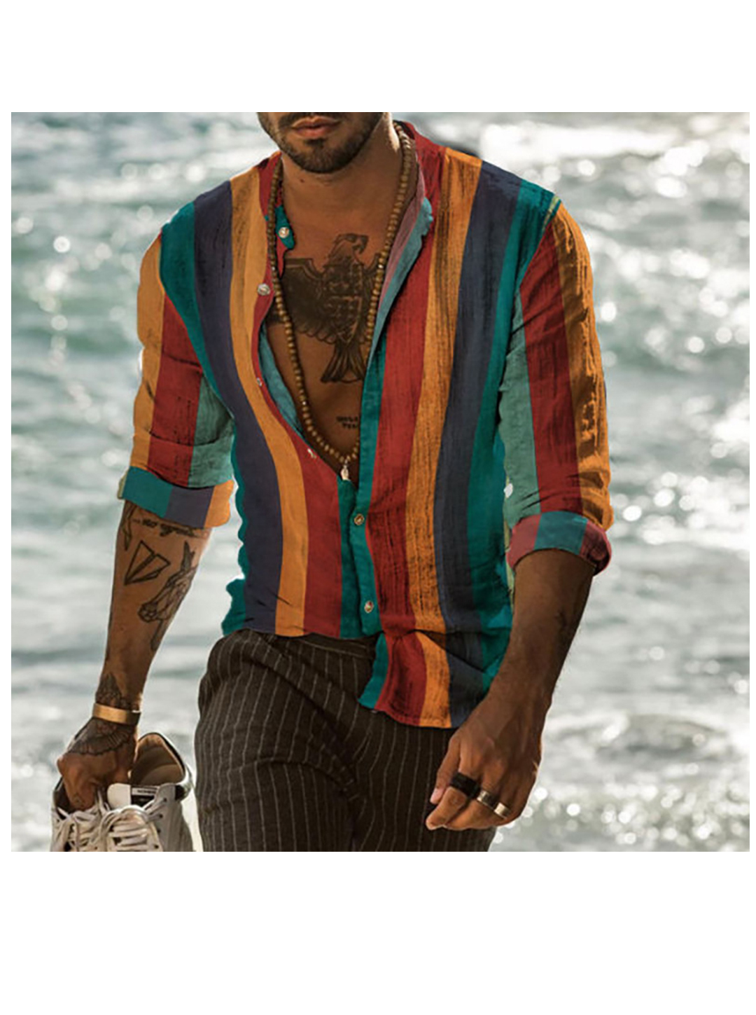 Men's Baker Multicolored Striped Print Short Sleeve Shirt-poisonstreetwear.com