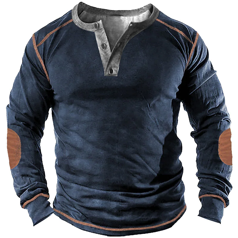 Men's Basic Contrasting Color Long Sleeve Henley T-Shirt-poisonstreetwear.com