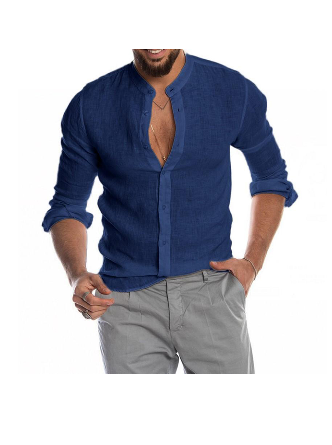 Men's Charles Faxu Linen And Cotton Stand Collar Casual Shirt-poisonstreetwear.com