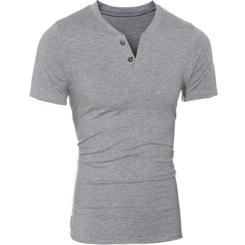 Men's Solid Color Two Button V-neck Slim Fit Short-sleeved T-shirt-poisonstreetwear.com