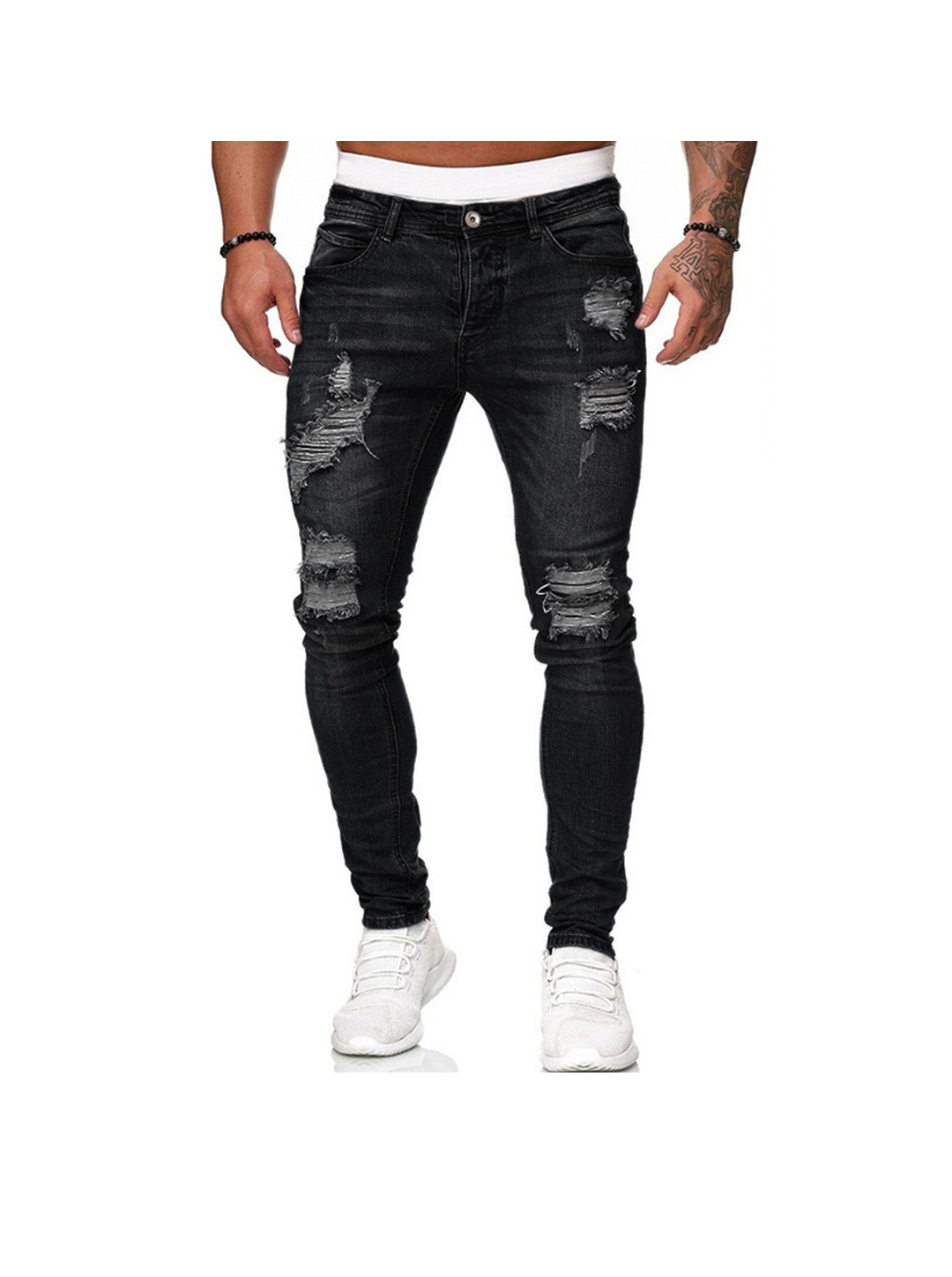 Men's Destroyed Stretch Slim Fit Jeans-poisonstreetwear.com