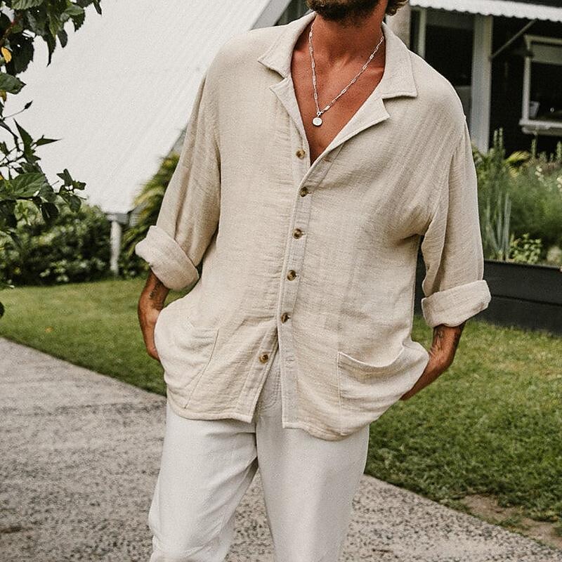 Men's Long Sleeve Double Pocket Casual Resort Shirt-poisonstreetwear.com