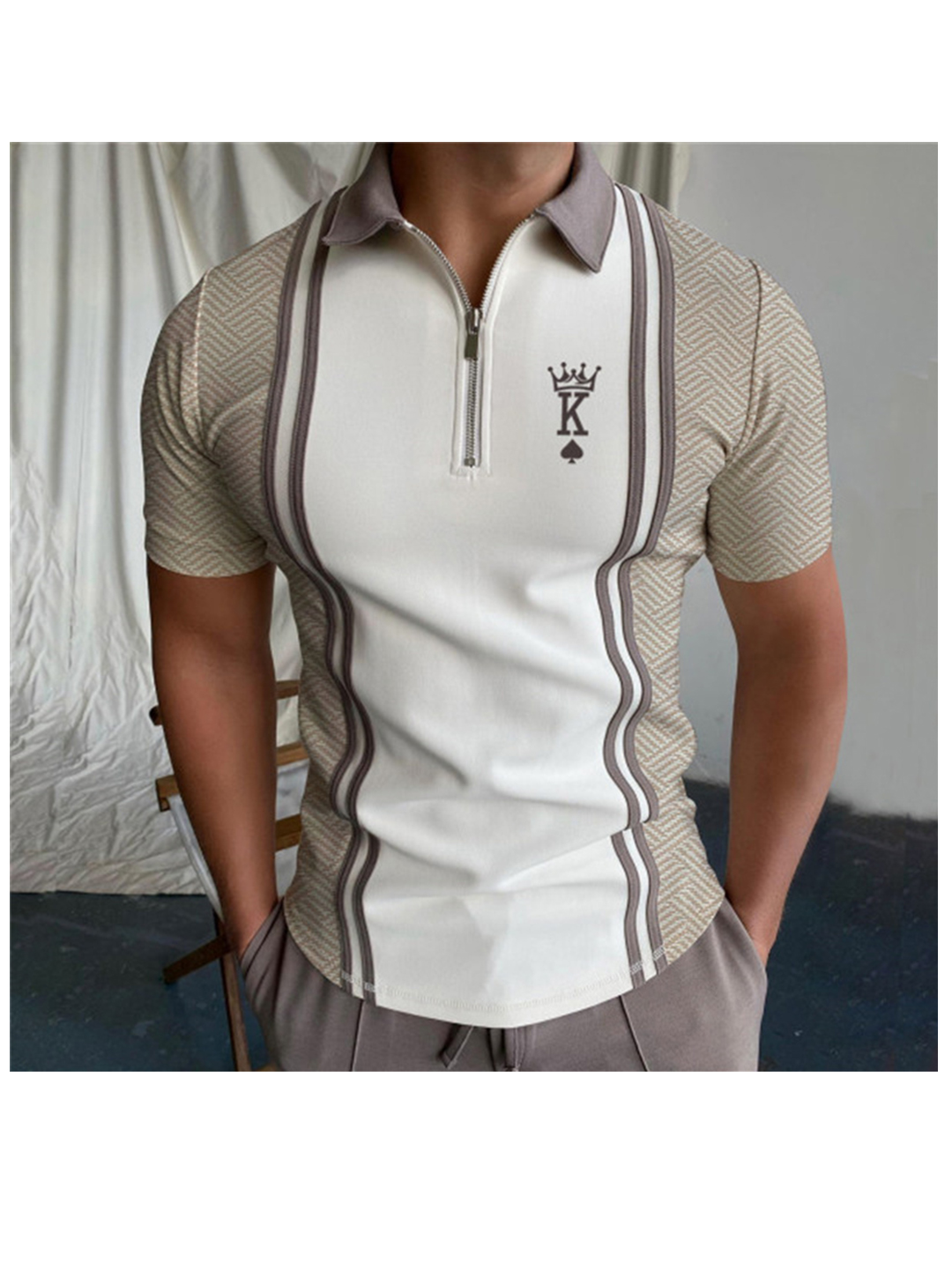 Men's Duke Color Block Casual Zipper Short Sleeve Polo T-shirt-poisonstreetwear.com