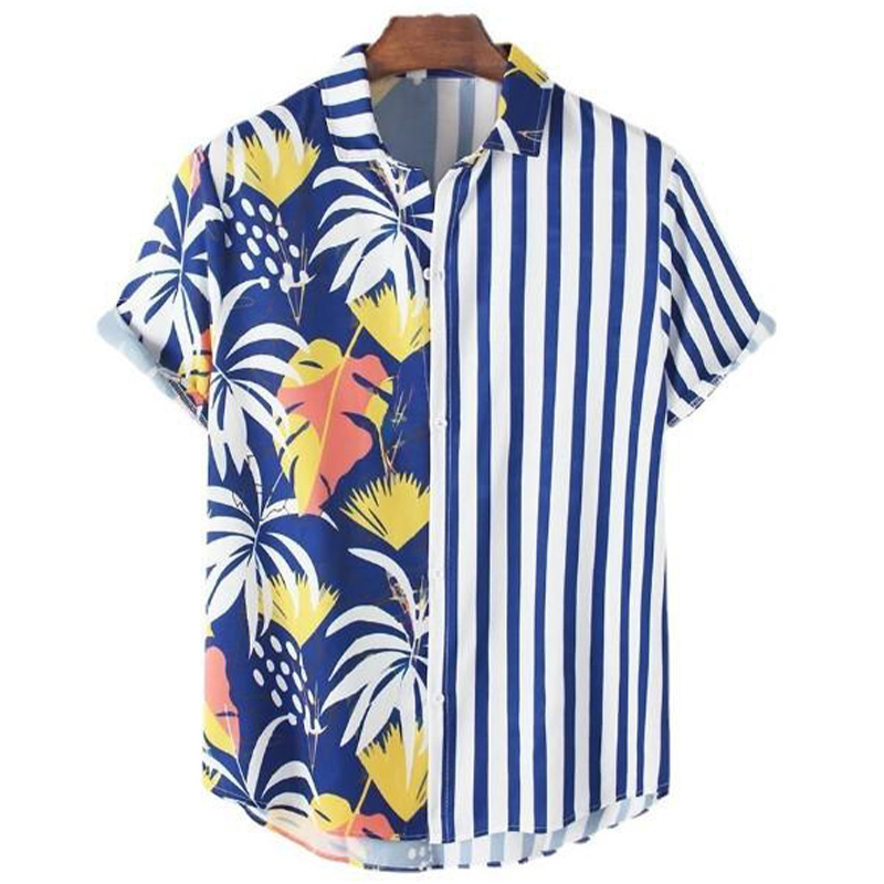 Men's Printed Color Block Short Sleeve Shirt-poisonstreetwear.com