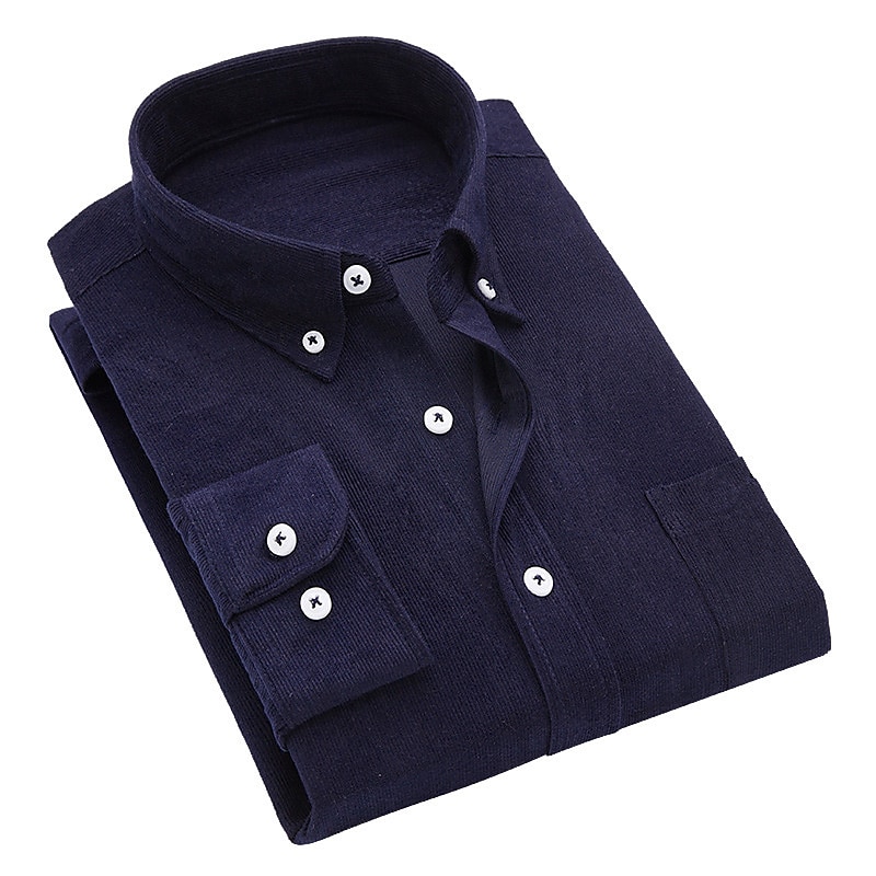 Poisonstreetwear Men's Corduroy Solid Color Button-Down Long Sleeve Shirt-poisonstreetwear.com