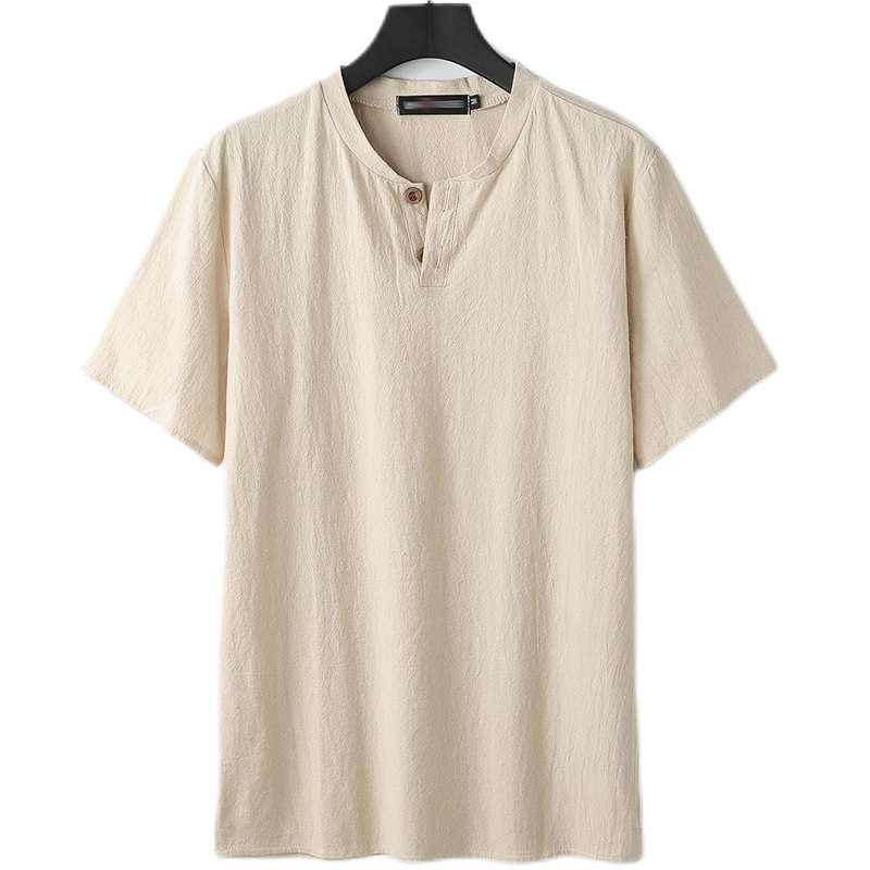 Men's Henley Cotton And Linen Short Sleeve Shirt-poisonstreetwear.com