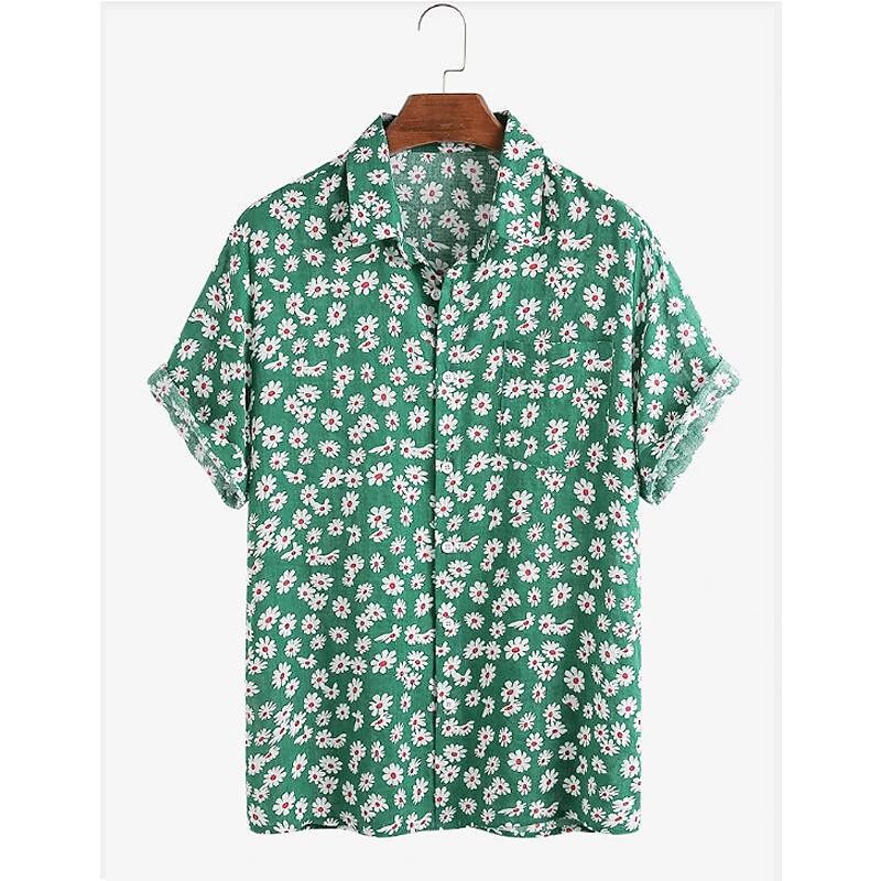 Men's Hawaiian Beach Faux Linen Print Short Sleeve Shirt-poisonstreetwear.com