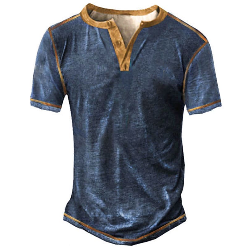 Men's Vintage Plus Size Henley Button-Down Short Sleeve T-shirt-poisonstreetwear.com