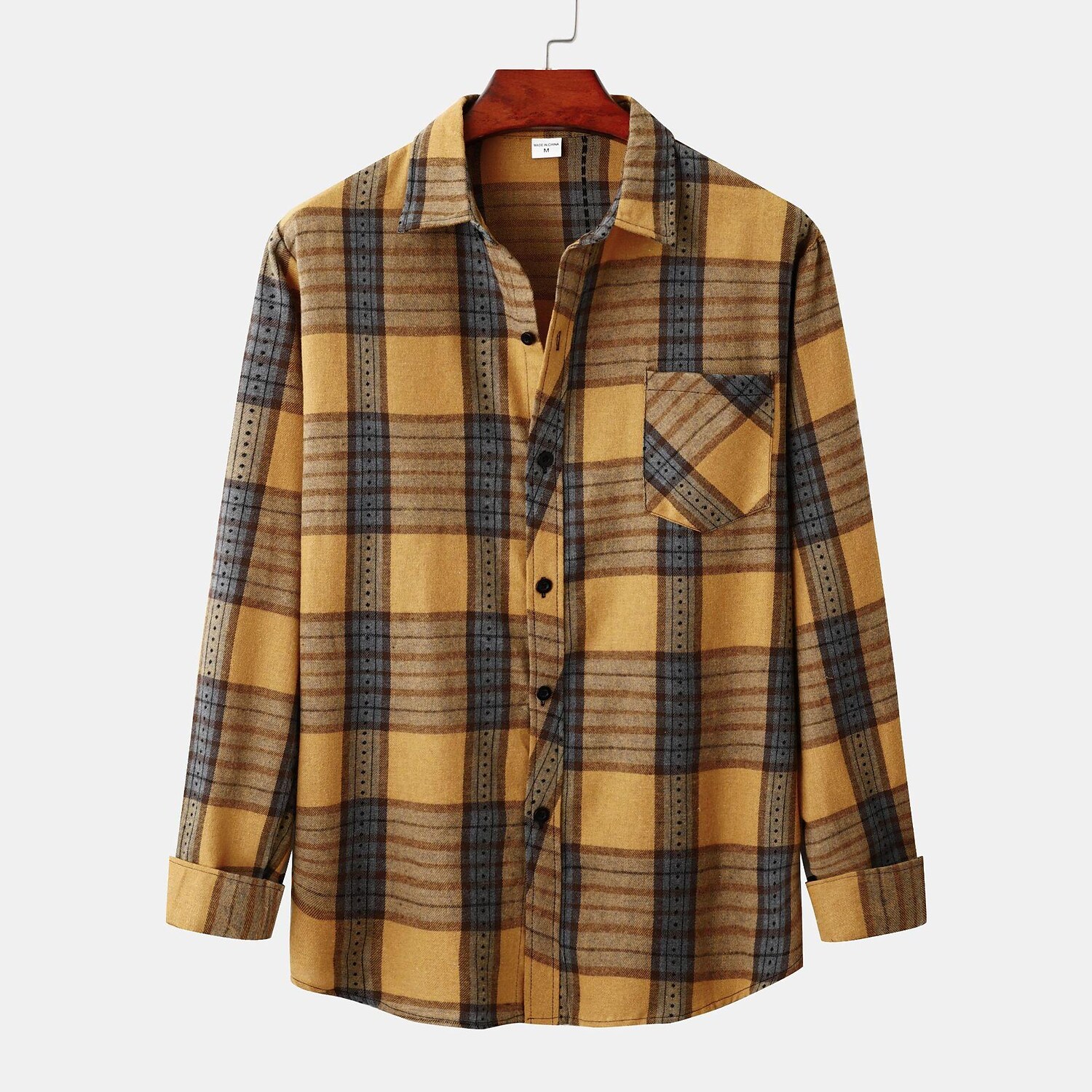 Men's Brushed Check Plaid Flannel Long Sleeve Shirt-poisonstreetwear.com