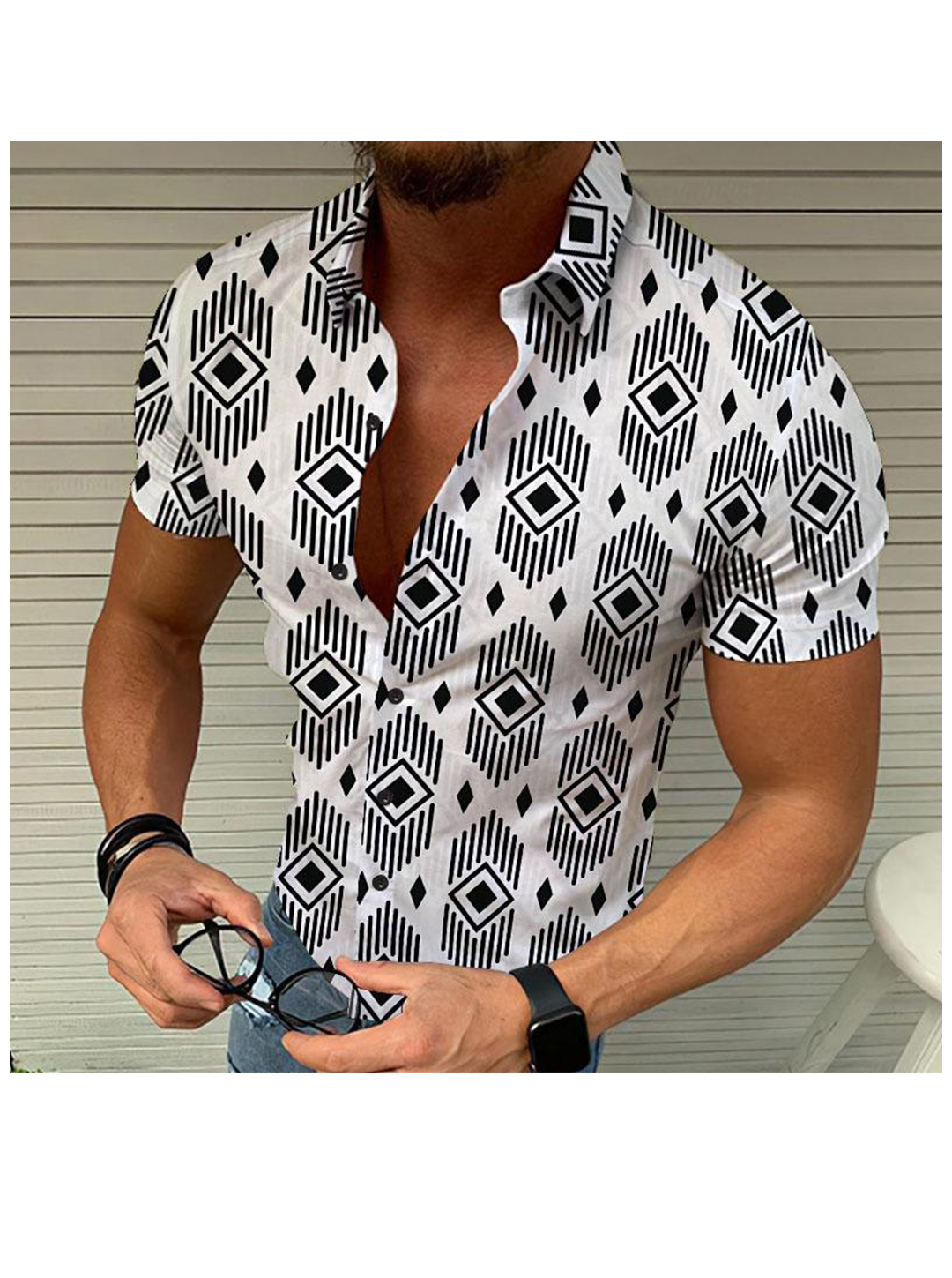 Men's Wallace Casual Printed Short Sleeve Shirt-poisonstreetwear.com