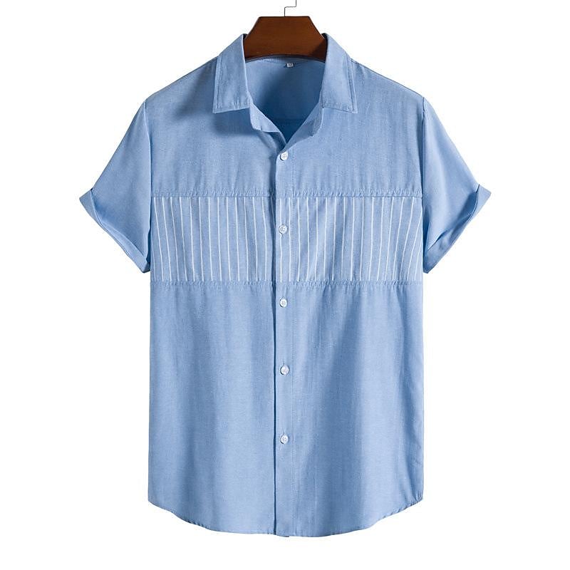 Men's Casual Patchwork Striped Short Sleeve Shirt-poisonstreetwear.com