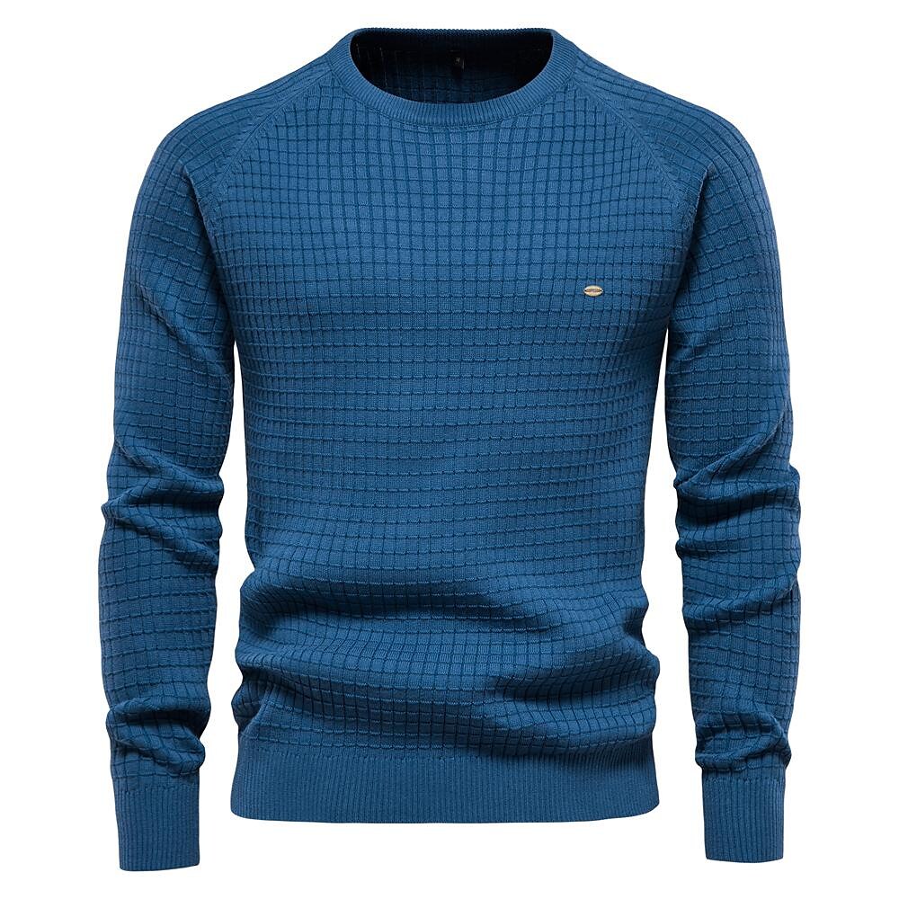 Men's Pullover Solid Color Cotton Jacquard Check Sweater-poisonstreetwear.com