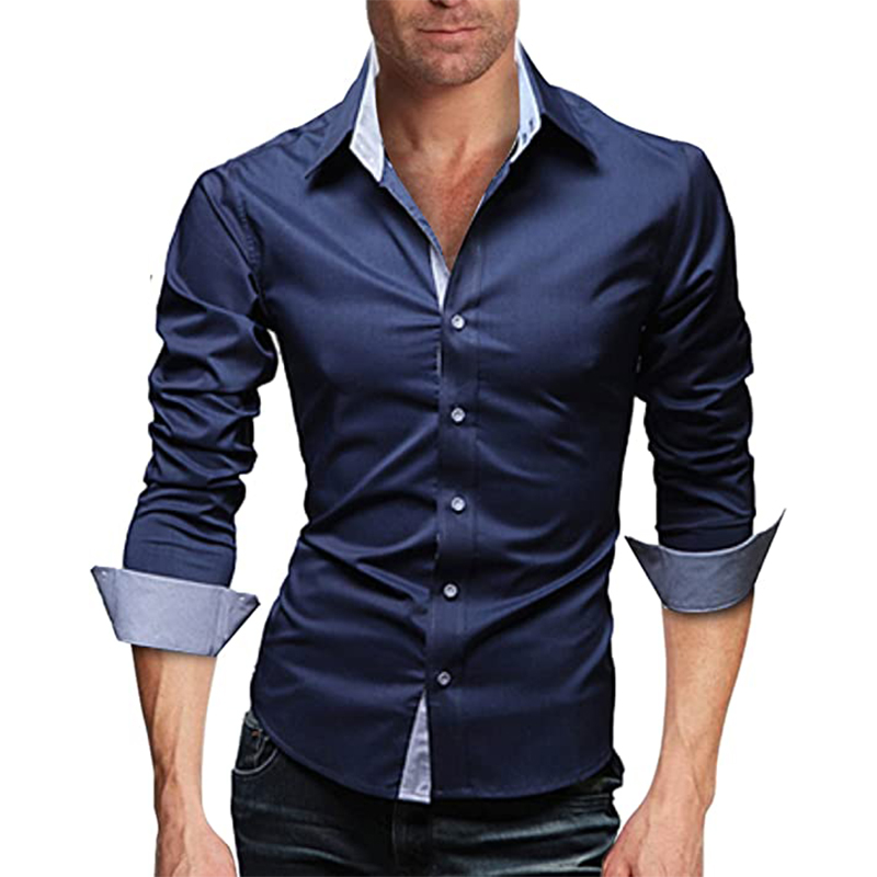 Men's Contrast Color Button Long Sleeve Shirt-poisonstreetwear.com