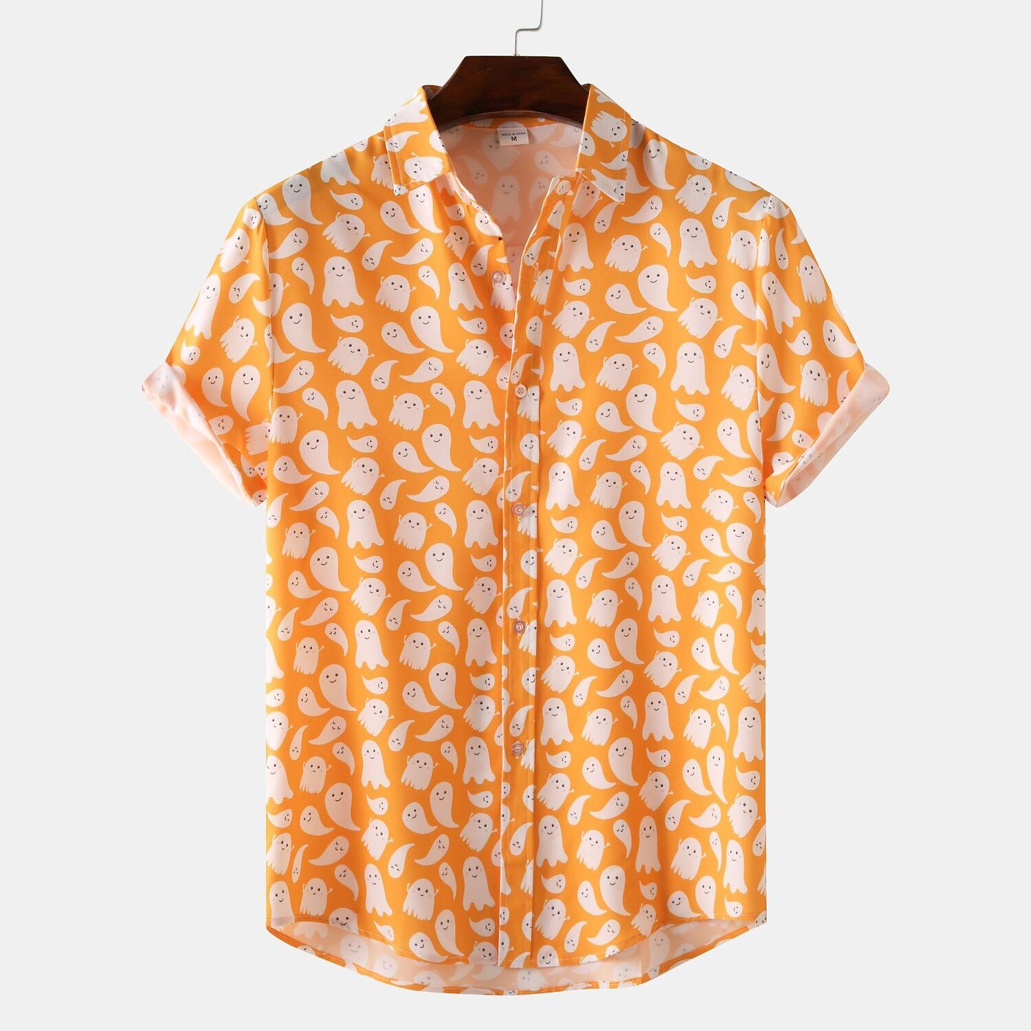 Men's Printed Orange Short Sleeve Shirt-poisonstreetwear.com