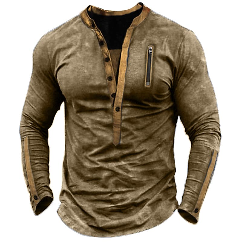 Men's Henley Patchwork Reversible Center Front Zipper Sweatshirt-poisonstreetwear.com