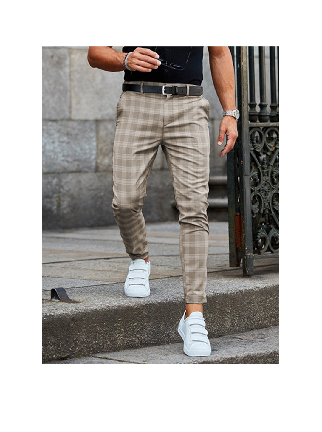 Men's Print Checked Casual Pants-poisonstreetwear.com