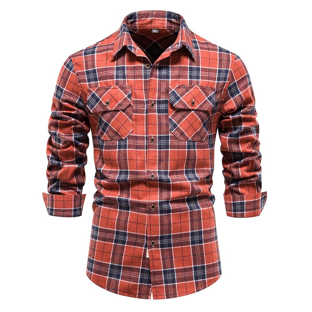 Men's Check Double Pocket Long Sleeve Shirt-poisonstreetwear.com