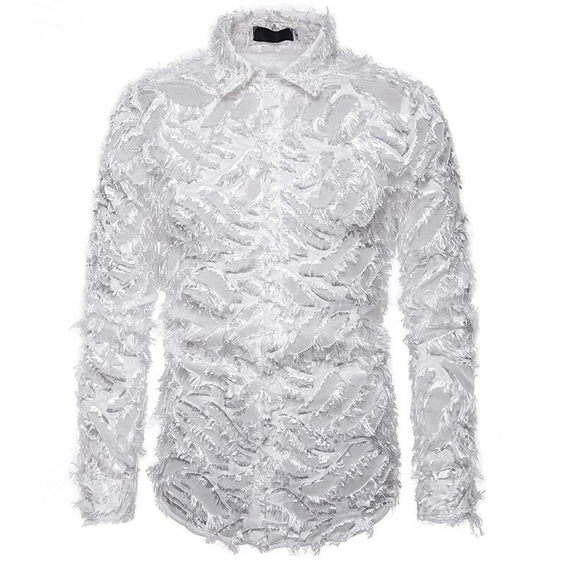Men's Personalized Jacquard Feather Fabric Long Sleeve Shirt-poisonstreetwear.com