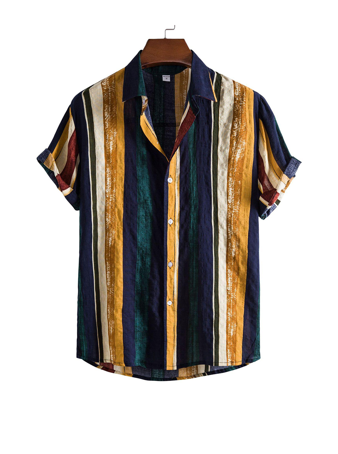 Men's Terry Printed Multicolored Striped Short Sleeve Shirt-poisonstreetwear.com