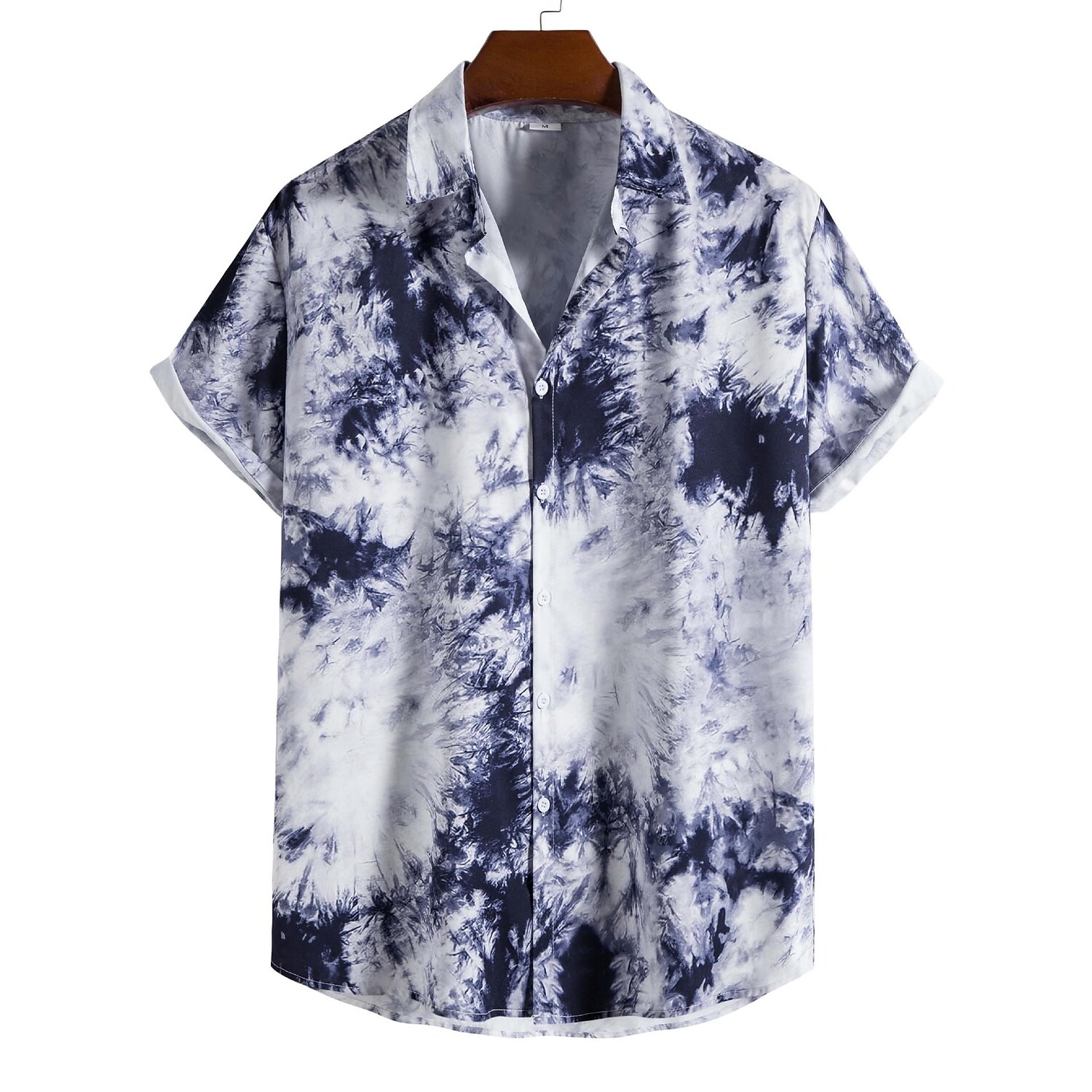 Men's Tie Dye Print Lapel Button Up Short Sleeve Shirt-poisonstreetwear.com