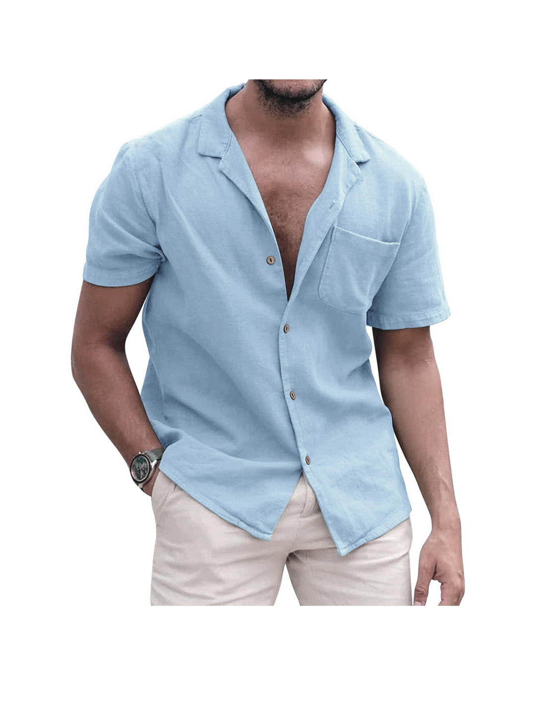 Men's Patrick Faux Cotton Linen Short Sleeve Shirt-poisonstreetwear.com