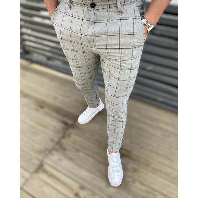 Men's Check Print Casual Chinos-poisonstreetwear.com