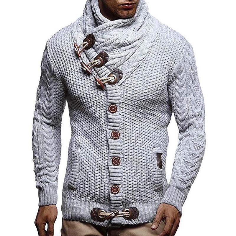 Men's Vintage Scarf Collar Button Cardigan Sweater