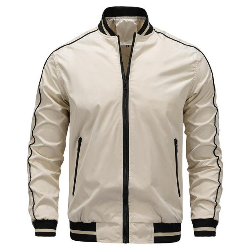 Men's Solid Color Full Zip Casual Bomber Jacket With Contrasting Color-poisonstreetwear.com