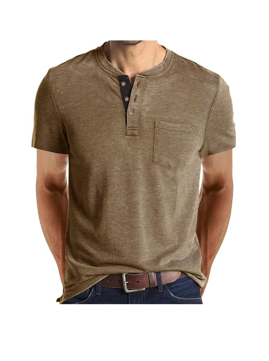 Men's Jason Solid Color Henley Short Sleeve T-shirt-poisonstreetwear.com