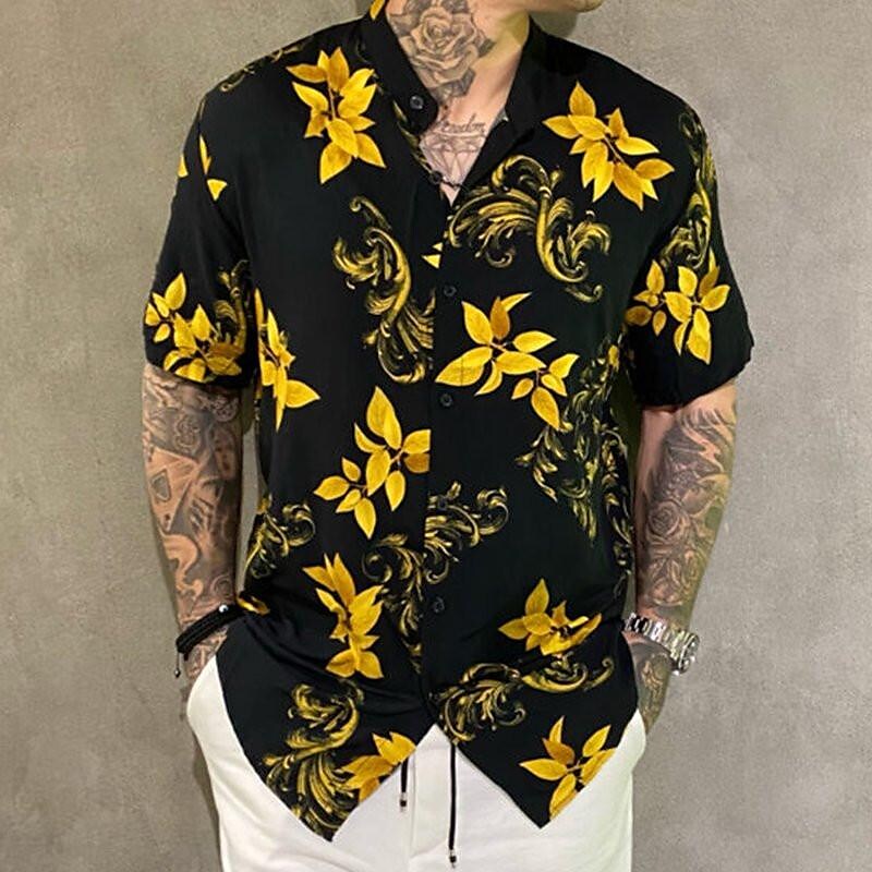 Men's Floral Print Short Sleeve Short Sleeve Beach Shirt-poisonstreetwear.com