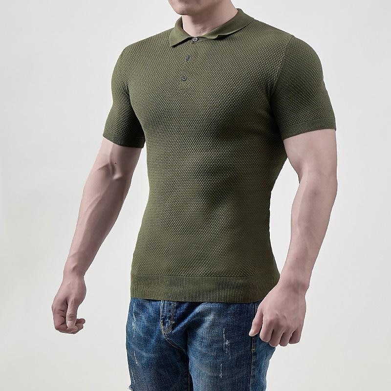 Men's Solid Textured Rib Knit Short Sleeve Polo T-Shirt-poisonstreetwear.com