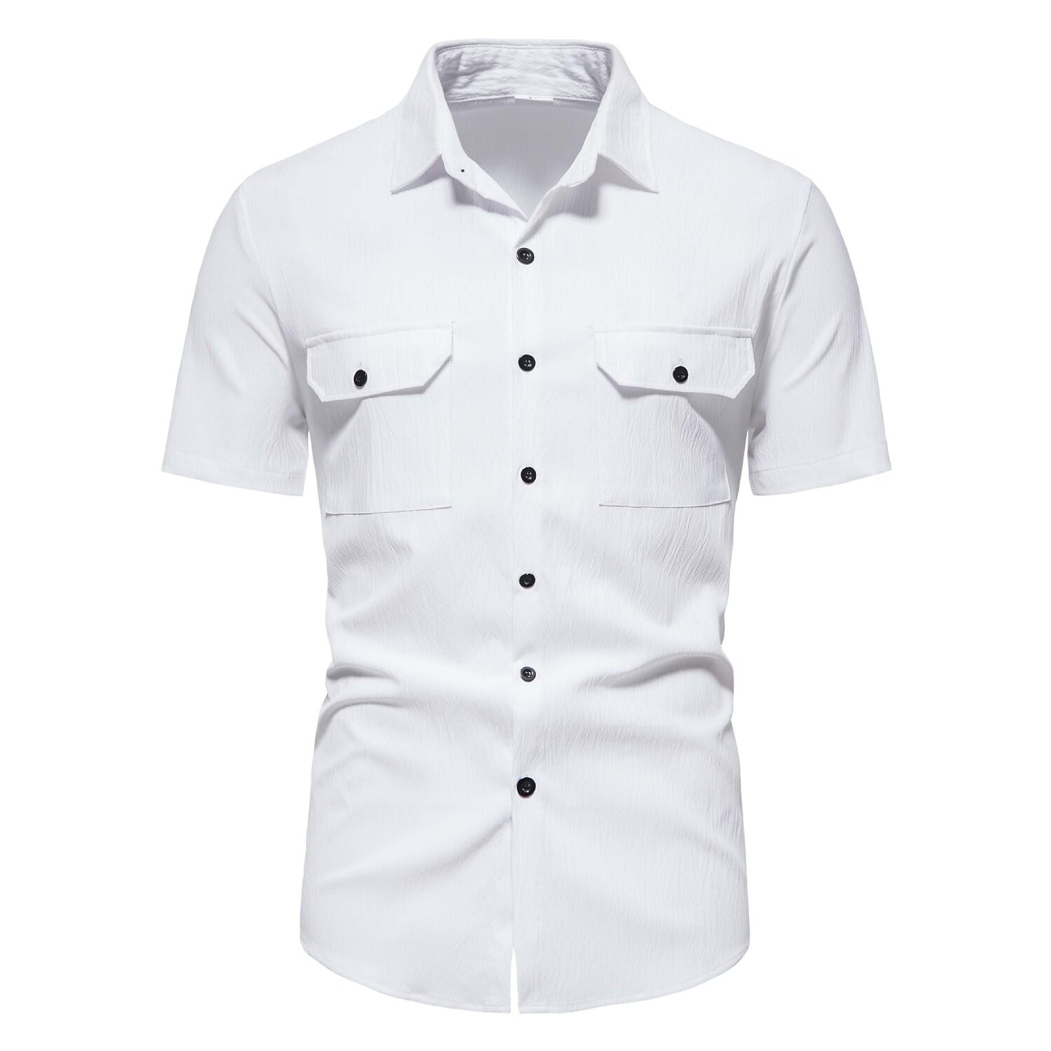 Men's Solid Color Double Pocket Short Sleeve Shirt-poisonstreetwear.com