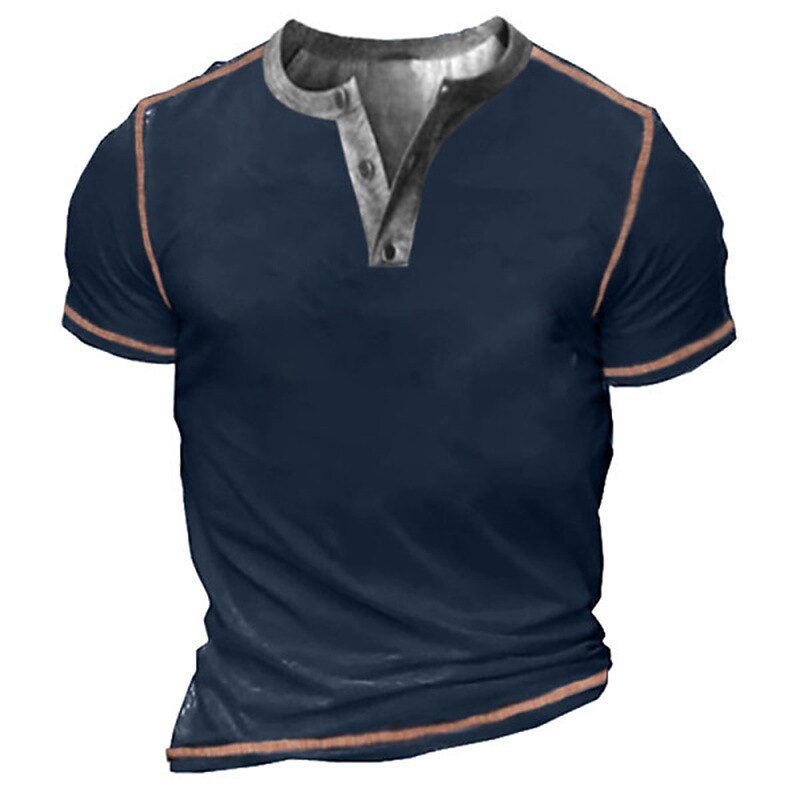 Men's Basic Contrasting Color Details Short Sleeve Henley T-Shirt-poisonstreetwear.com