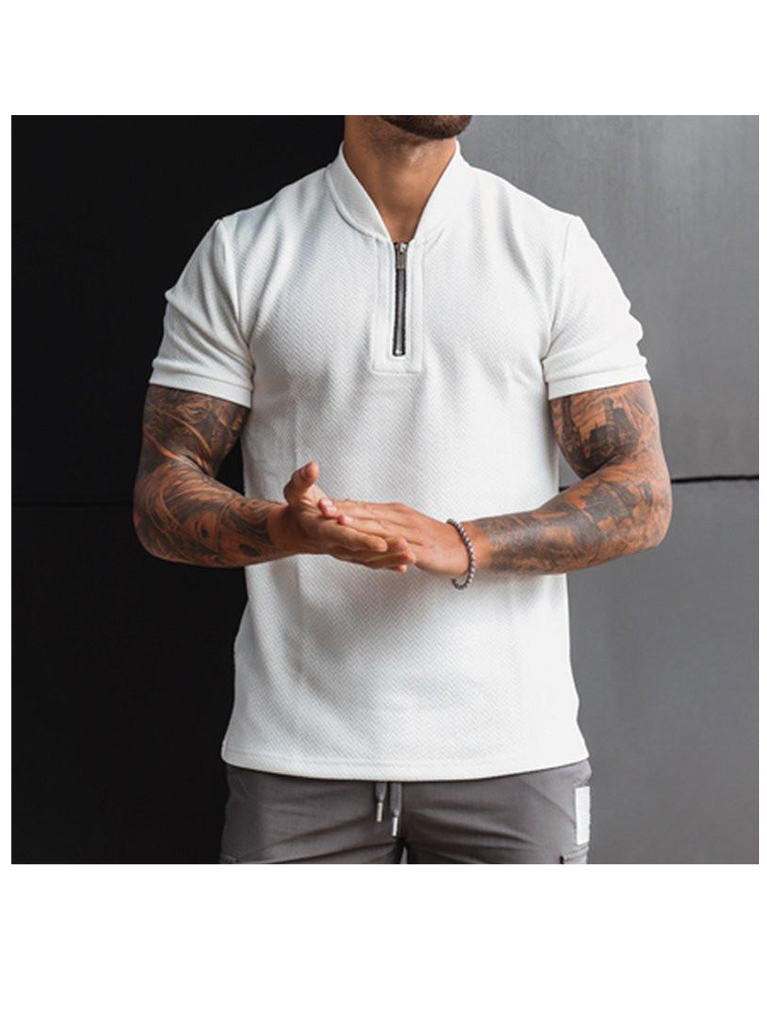 Men's Larry Solid Color Zipper Polo T-shirt-poisonstreetwear.com